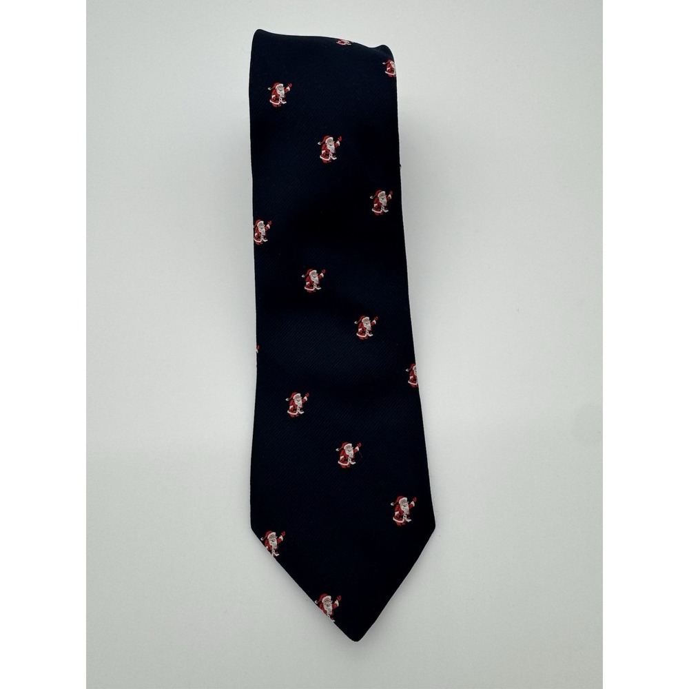 Renleigh Christmas Santa Tie Navy Blue Silk Blend Novelty Holiday Tie Classic - Picture 3 of 10